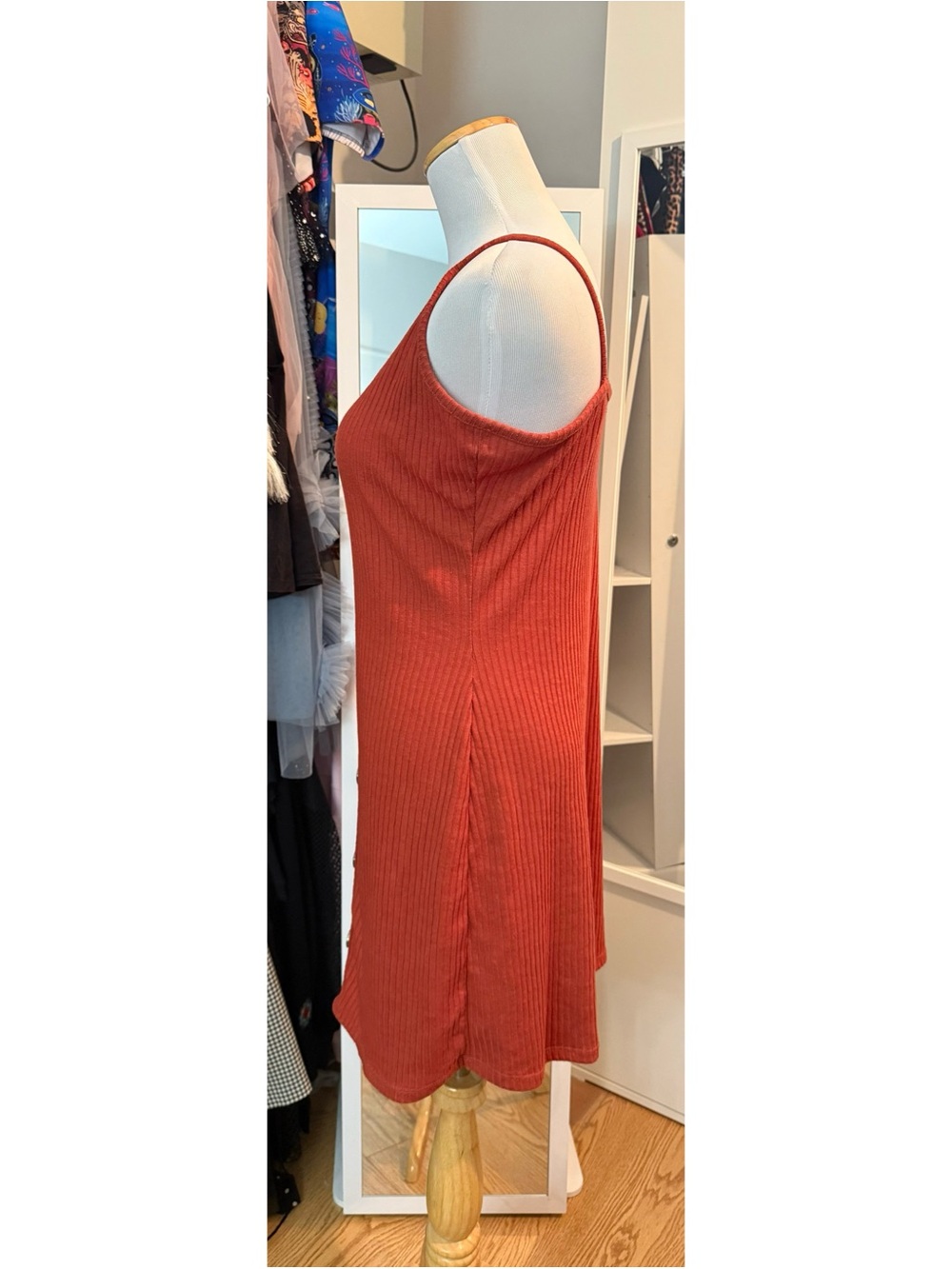 Ardene Rust Ribbed Button-Front Mini Dress Size Large - Picture 3 of 8